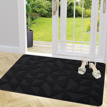 Indoor, Non-Slip, Absorbent, Dirt Resist, Entrance Washable Mat, Low-Profile Inside Entry Doormat, (32x20 inches, Black)