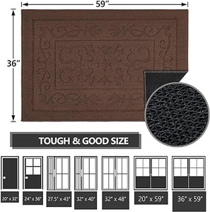 Machine Washable Non-Slip Rubber Backing Entrance Rug, Low Profile Absorbent Dirt Trapper Doormat