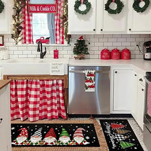 Set of 2 - Buffalo Plaid Tree Gnomes Black Kitchen mat, 17x29 and 17x47 Inch