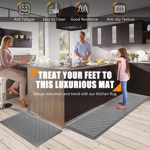 Anti Fatigue Cushioned, Heavy Duty, Non-Skid, Ergonomic Comfort Foam Kitchen Mat 2 PCS,