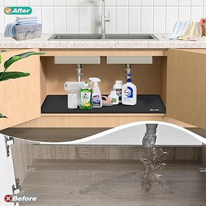 28" x 22" Silicone Mats for Kitchen Waterproof, Under Sink Cabinet Organizers and Storage, Sink and Cabinet Protector, Under Sink Tray for Bathroom (Black)