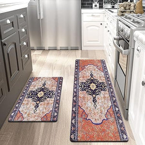 Floral Kitchen Floor Mats Cushioned Anti Fatigue for House 1/2 Inch Thick  Non-Slip Kitchen Rugs and Mats Foam Standing Mat in Front of Sink, Office