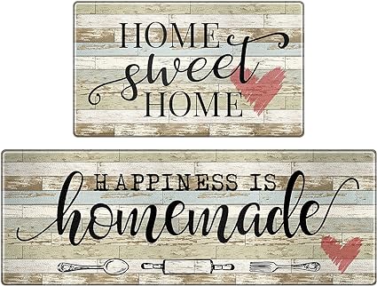 Set of 2, Anti-Fatigue Kitchen Rugs Non-Slip Kitchen Floor Mats, First New Home Warming Gifts - Home Sweet Home Kitchen Decor, 17