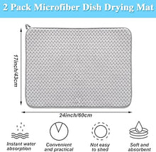 2 Pack Microfiber Dish Drying Mat,24*17 inch Absorbent Dish Drainer Kitchen Counter,Large Size Dish Drying Pad for Countertops,Sinks,Draining Racks(Gray)