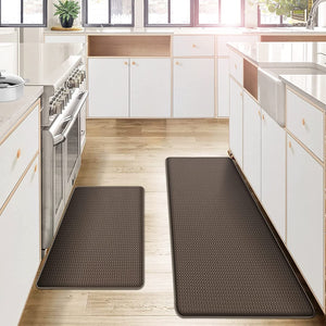 Set of 2 Cushioned Anti Fatigue Non Slip Waterproof Kitchen Mats 17"x29" +17"x59", Pink Red