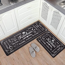 Sets of 2 Cushioned Anti-Fatigue Kitchen Rugs Non Slip Memory Foam Kitchen Mats and Rugs Waterproof Kitchen Floor Comfort Mats, 17'' x 47'' + 17'' x 30'', Brown