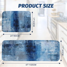 Blue Kitchen Mat Blue and Gray Abstract Art Kitchen Rugs and Mats Non Skid Washable 17"X48"+17"X24" Set of 2