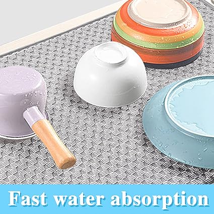 Large Kitchen Drying Mat - Super Absorbent Dish Mat for Quick-Drying -  Drain Pad