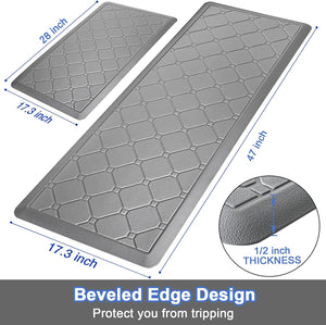 2 PCS Cushioned Anti Fatigue 1/2 Inch Thick Waterproof Non Slip PVC Non Skid Comfort Cushion Kitchen Mats