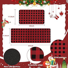 Non-Slip Washable Low-Profile Winter Xmas Buffalo Plaid Kitchen Mats Set of 2, 17"x47"+17" x30"