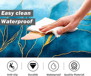 Anti Fatigue Coastal Rugs Beach Theme Fish Pattern Waterproof Non-Slip Ergonomic Comfort Standing Mat for Sink Laundry Bedroom,17.3 x28+17.3 x 47 Inch, PVC, Blue