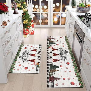 Anti Fatigue Non-Slip Christmas Memory Foam Thick Cushioned Waterproof Wipeable Kitchen Mat Set of 2, 17"×28" and 17"×47"