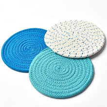 Kitchen Pot Holders Set Trivets Set 100% Pure Cotton Thread Weave Hot Pot Holders Set (Set of 3) Stylish Coasters, Hot Pads, Hot Mats, Spoon Rest for Cooking and Baking by Diameter 7 Inches (Blue)