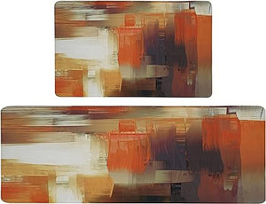 Set 2 Pieces Abstract Modern Art Cushioned Anti-Fatigue Waterproof Non Slip Comfort Heavy Duty Standing Kitchen Rug, 17"x47"+17"x28"