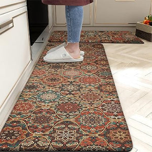 Retro Farmhouse Kitchen Mats for Sink,Cushioned Anti-Fatigue Comfort Kitchen Waterproof Non-Skid,Laundry Area Rugs Runner 17.3"x28"+17.3"x47"