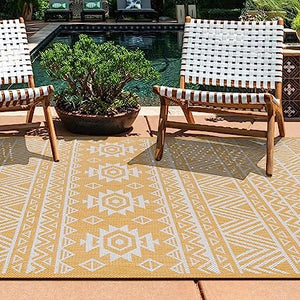 Lecce Distressed Geometric Bohemian Textured Flat Weave Easy Cleaning Outdoor Rugs