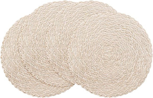 15 Inch Round Braided Placemats Set of 4, Washable Heat Resistant Cotton Polyester Circle Place Mats for Kitchen Dining Table - Canvas Beige