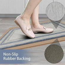 Anti Fatigue 2 Pieces Blue Kitchen Rugs Non Slip Waterproof Kitchen Floor Mats Cushioned Boho Kitchen Runner Rug Comfort Memory Foam Kitchen Mats for Floor,Front of Sink,Laundry Room