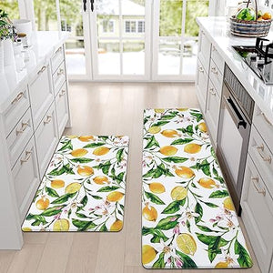 Modern Art Non Slip, Abstract Painting Cushioned Anti Fatigue, Waterproof  Kitchen Mats, 18'' x 48'' + 18'' x 30''