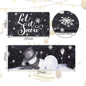 Non Slip Waterproof Snowflake Snowman Xmas Decorative Anti Fatigue Mats, Set of 2