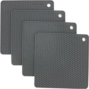 Silicone Trivets for Hot Dishes, Pots and Pans, Hot Pads for Kitchen, Black Silicone Pot Holders, Silicone Mats for Kitchen Counter, Non Slip Heat Resistant Mat, Flexible Trivet Mat Set 4