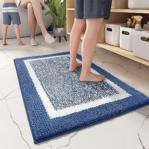 Ultra Soft and Water Absorbent Bath Rug, Bath Carpet, Machine Wash/Dry, for Tub, Shower, and Bath Room(20"x29",Blue and White)