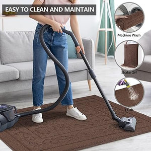 Machine Washable Non-Slip Rubber Backing Entrance Rug, Low Profile Absorbent Dirt Trapper Doormat