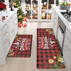 Anti Fatigue Non-Slip Christmas Memory Foam Thick Cushioned Waterproof Wipeable Kitchen Mat Set of 2, 17"×28" and 17"×47"