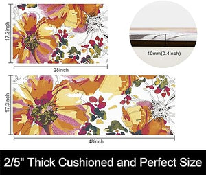 Floral Anti Fatigue 2 Pieces - 17.3’’x29.5’’ + 17.3’’x47.2’’ Comfort 0.4’’ Thick Cushioned Padded Waterproof Flowers Kitchen Rugs