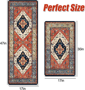 2 PCS Boho Super Non-Slip, Non Skid Washable Kitchen Rugs and mats - (17"x 47" and 17"x 30")