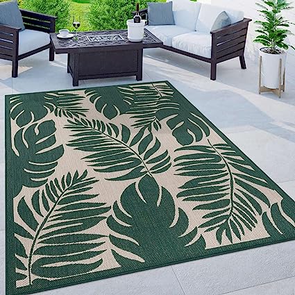 Salvora Floral Leaves Textured Flat Weave Easy Cleaning Outdoor Rugs - 2' x 3' Green