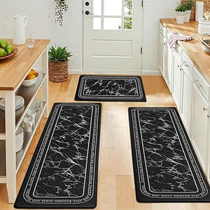 Anti-Fatigue Black and White Modern  Non Slip Washable, Cushioned Kitchen Mats, 18 x 30 Inch