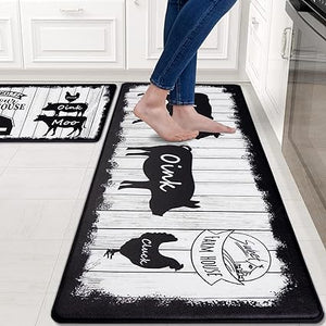 Modern Art Non Slip, Abstract Painting Cushioned Anti Fatigue, Waterproof  Kitchen Mats, 18'' x 48'' + 18'' x 30''