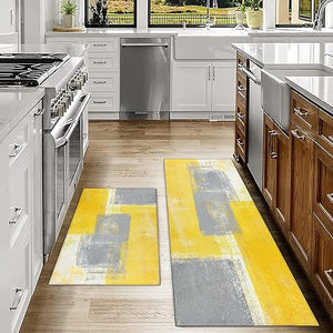 2 Piece Washable Non-Slip Black Boho Kitchen Mats