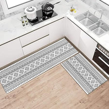 2 Piece Washable Non-Slip Black Boho Kitchen Mats