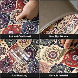 Anti Fatigue 2 Pieces Blue Kitchen Rugs Non Slip Waterproof Kitchen Floor Mats Cushioned Boho Kitchen Runner Rug Comfort Memory Foam Kitchen Mats for Floor,Front of Sink,Laundry Room