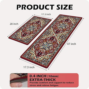 2 Pieces Anti-Fatigue Non-Slip Comfort Standing Kitchen Rugs 17.3x28+17.3x47 Black