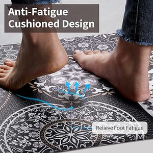 Sets of 2 Cushioned Anti-Fatigue Kitchen Rugs Non Slip Memory Foam Kitchen Mats and Rugs Waterproof Kitchen Floor Comfort Mats, 17'' x 47'' + 17'' x 30'', Brown