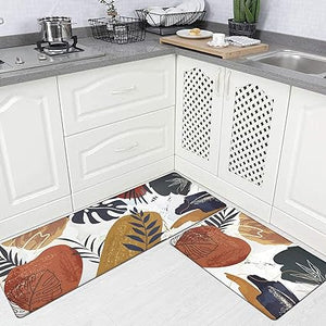 Set of 2 Non Skid Kitchen Mats for Floor Cushioned Anti Fatigue Kitchen Floor Mats Waterproof Comfort Mats for Standing Sink Laundry, 17.3"x28"+17.3"x47"/0.4inch