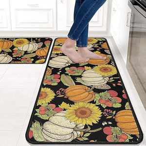 Sets of 2,Abstract Waterproof  Art Kitchen Decoration Non-Slip Absorbent Mats, 17x30+17x48inch