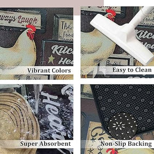 Non-Slip Backing Kitchen Mat Set of 2 Washable Kitchen Rug Sets with Runner for Home Kitchen 17"x47.2"+17"x30"