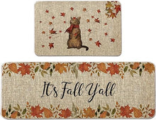 Set of 2, It's Fall Y'all Cat Kitchen Mats 17x27 and 17x47 Inch