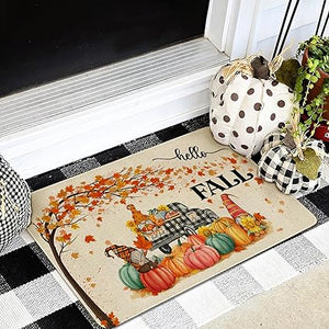 Happy Fall Yall Cat Doormat, Fall Door Mat Outdoor Entrance, Fall Outdoor Mats for Front Door Fall Door Decorations 17" x 30"