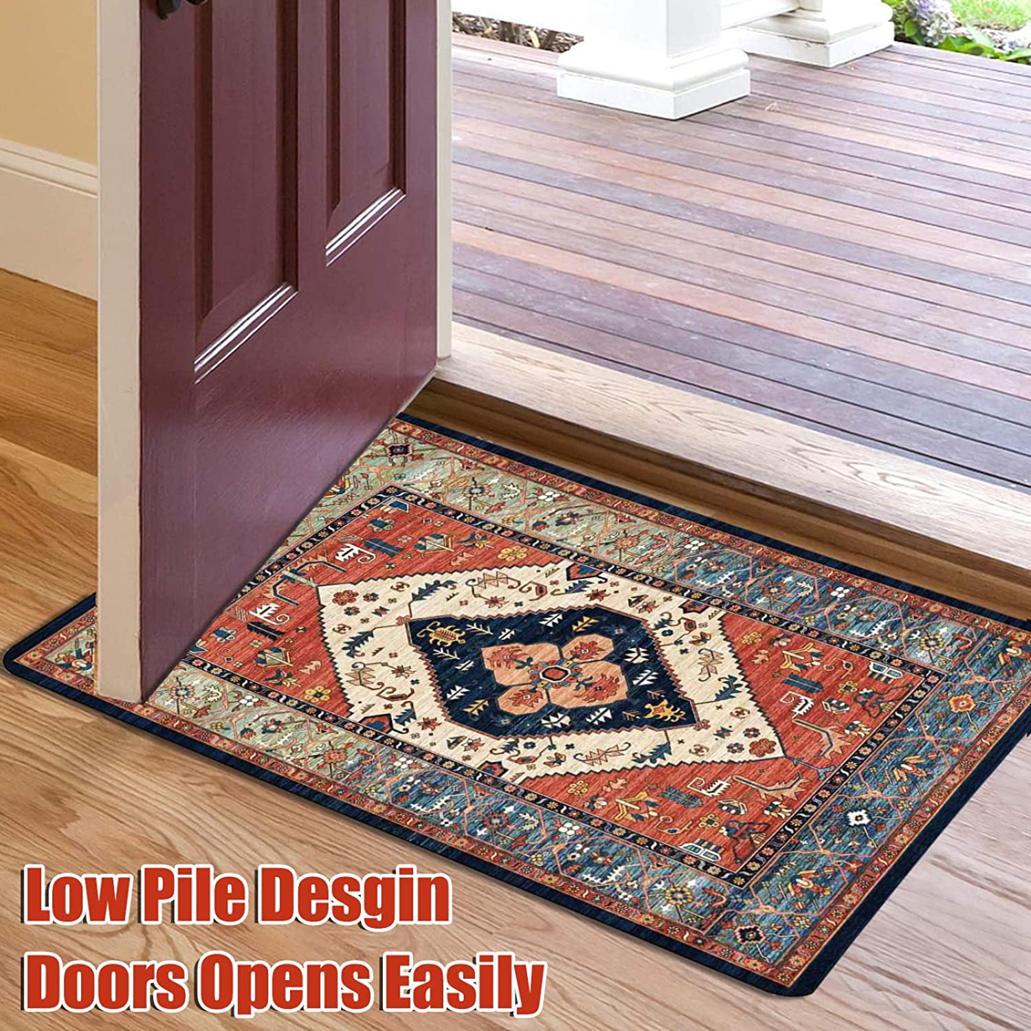 safarsa Kitchen Mats for Floor Set of 2 Pieces Kitchen Rugs and Mats Non  Skid Washable Kitchen Floor Mat(17 Wx30 L+17 Wx 47 L Boho Flowers) 