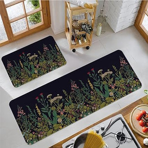 Funny Cactus Kitchen Rugs and Mats Set of 2, Non-Slip Washable Kitchen Sink Mats Holiday Kitchen Decor Doormat+Runner Rug