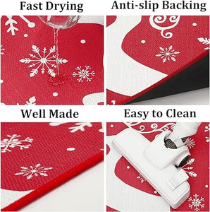 Non-Slip Decorative Xmas Holiday Snowflake and Christmas Deer Kitchen Mat 2 Pieces, 17"x29"+17"x47"