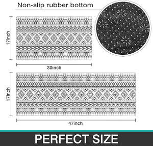 2 Piece Washable Non-Slip Black Boho Kitchen Mats