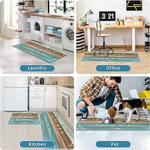 Anti Fatigue Kitchen Rugs 2 Pieces Non Slip Waterproof Kitchen Mats for Floor, Rustic Wooden Comfort Standing Mats for Kitchen, Office, Sink, Laundry