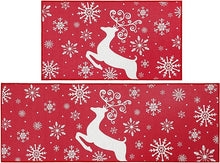 Non-Slip Decorative Xmas Holiday Snowflake and Christmas Deer Kitchen Mat 2 Pieces, 17"x29"+17"x47"