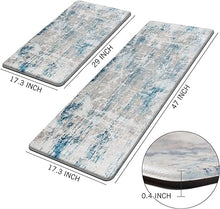 Anti Fatigue 2 Pieces Blue Kitchen Rugs Non Slip Waterproof Kitchen Floor Mats Cushioned Boho Kitchen Runner Rug Comfort Memory Foam Kitchen Mats for Floor,Front of Sink,Laundry Room